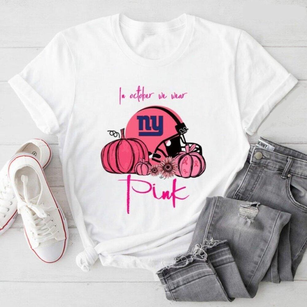 Pumpkin New York Giants In October We Wear Breast Cancer Awareness T-Shirt